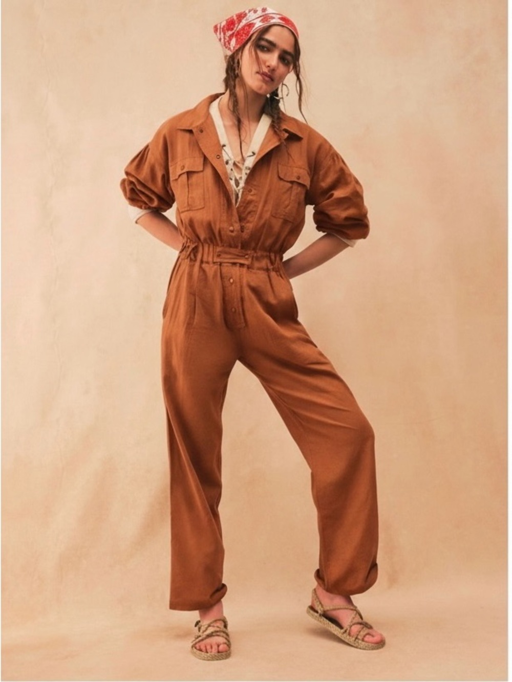 JEN’S PIRATE BOOTY Rust/Brown Linen Blend Jumpsuit
